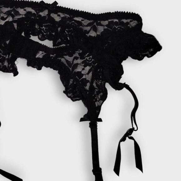 Garter Belt Women Black Lace Four Clips Stretchy Floral Sexy Intimates Stockings - Picture 4 of 6